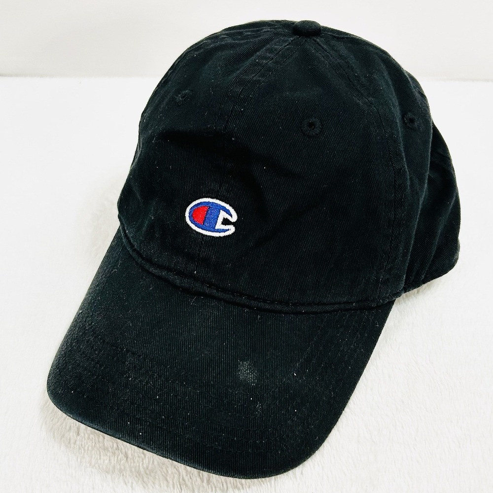 Champion Small Logo Women's Dad Hat Cap Adjustable Strapback Black Sports Casual